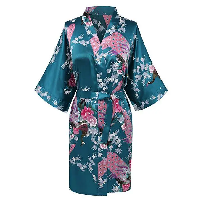 Белый сексуальный Свадебный халат невесты Атласный халат Половина рукава новинка мини кимоно с v-образным вырезом платье пижамы Неглиже - Цвет: Green B