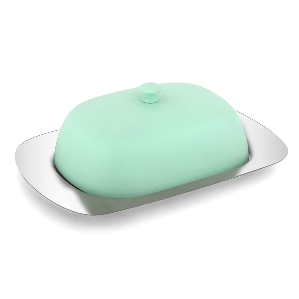 Масленка контейнер для сыра хлеб лоток хранения с голубой крышкой из нержавеющей