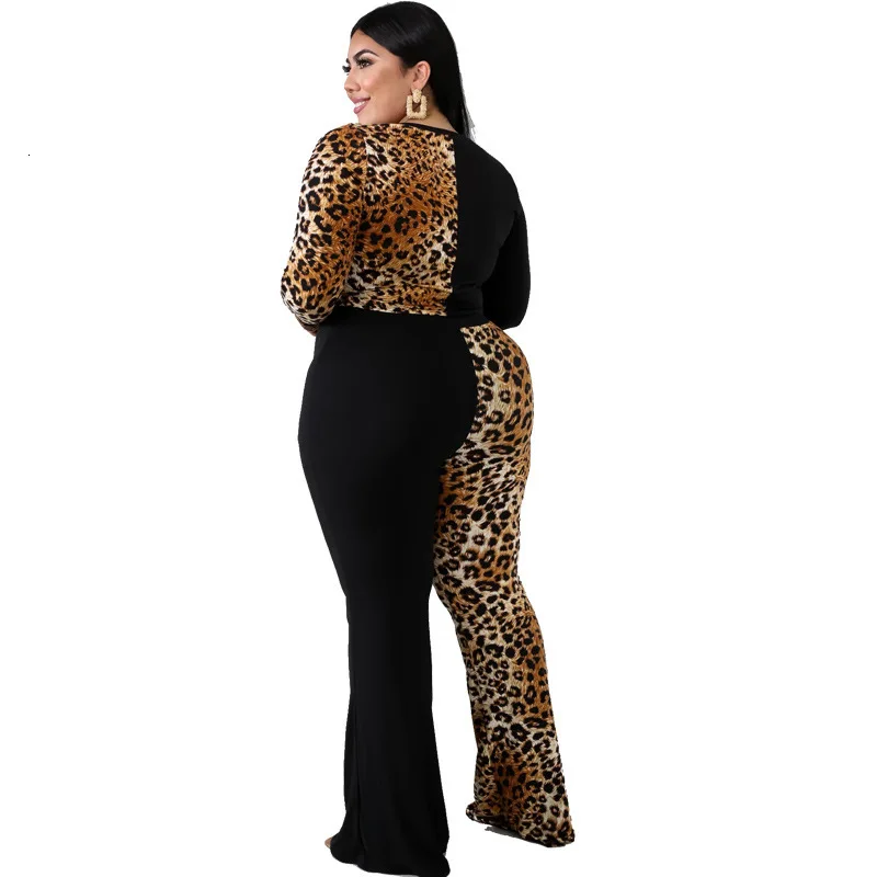 Plus Size 5xl Women Two Piece Set Top And Pants Tracksuit Sweatsuit Outfits Vintage Leopard Patchwork Casual Sets Autumn Winter