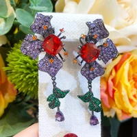 kellybola dubai fashion luxury full cubic zirconia flower pendant earrings womens wedding anniversary daily exquisite jewelry
