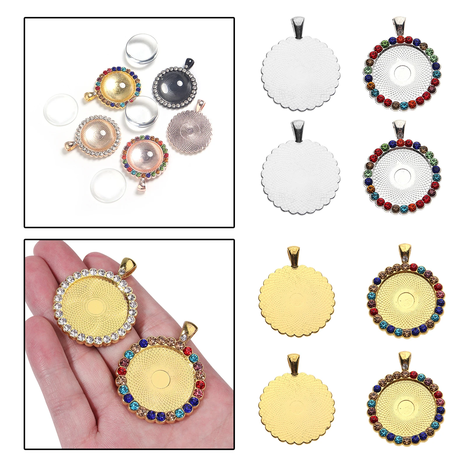 

4Pcs Alloy Rhinestone Bezel Pendant Trays Retro Crystal Cameo Setting Cabochon Blank for DIY Projects Jewelry Necklace Findings