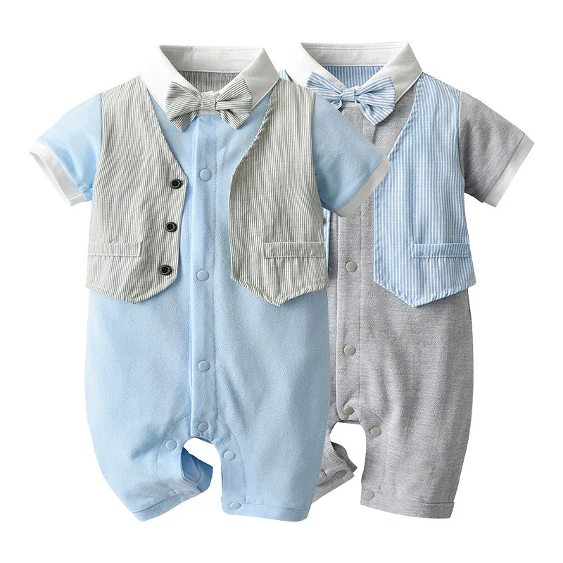 

new born baby clothes Gentleman Boy Bow Tie Jumpsuit Suit summer outfit shirt baby boy party dress children kids clothes 3-18M