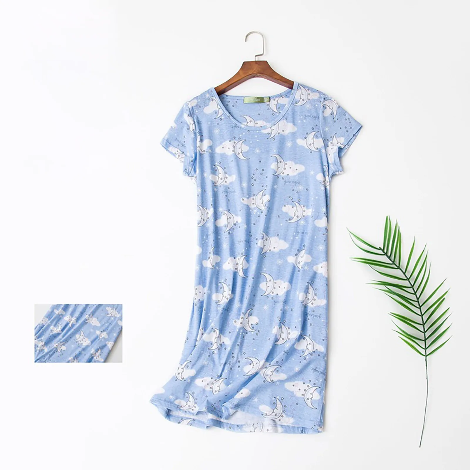 

Women's Casual Round Neck Short Sleeve Cute Printed Home Pajama Dress Female Summer Soft Sleepwear Night Clothing