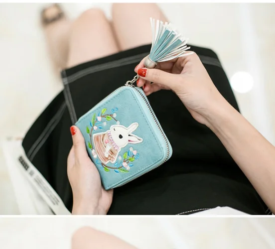 Напечатанные кожаные товары * мультфильм вышивка кролик кошелек женский