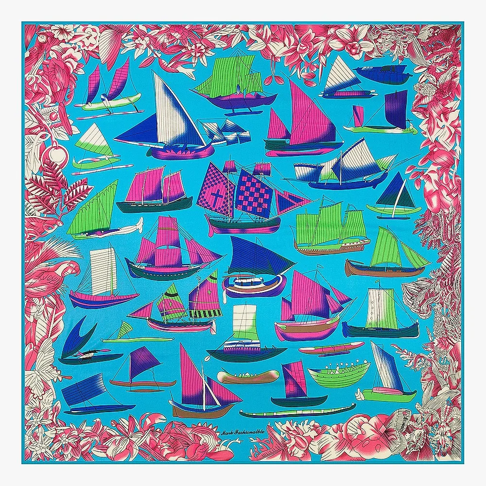 

Girls 130*130cm Fashion Silk Satin Hair Scarf Women's Handkerchief Nautical Printing Women's Square Scarf Small Scarf Square Sca
