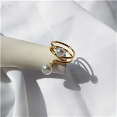 AOMU Модные женские Кольца из металла, золотого, серебряного цвета, геометрический круглый искусственный жемчуг, вечерние кольца, Свадебный комплект ювелирных изделий