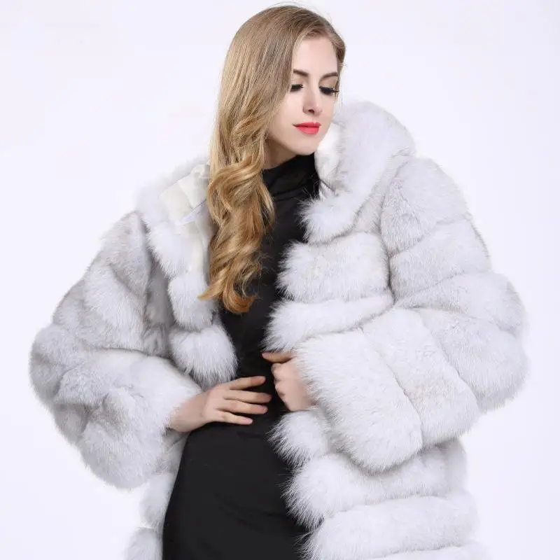 

2020 Faux Fox Fur Coat Women's Mid-length Hooded Coat Faux Fox Fur Coat