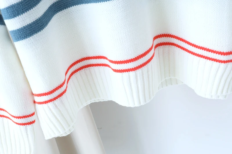 

2019 Autumn Chic Striped Hit Color Sweaters Women Casual O Neck Drop Shoulder Loose Jumper Student Harajuku Knitted Pullover Top