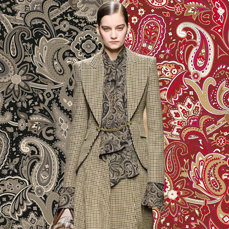 

145cm*100cm new designer fabric brand for dress elegant cashew flower twill printed fabric for women's clothing sewing fabric