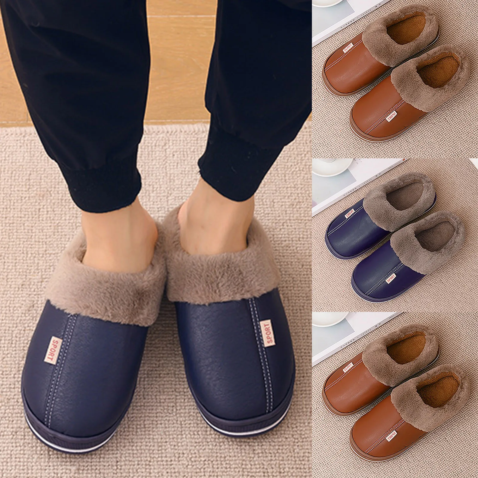 

Slippers For Women Men Round Toe Flats Plus Velvet House Slippers Home Slippers Indoor Bedroom Comfortable Couples Floor Shoes