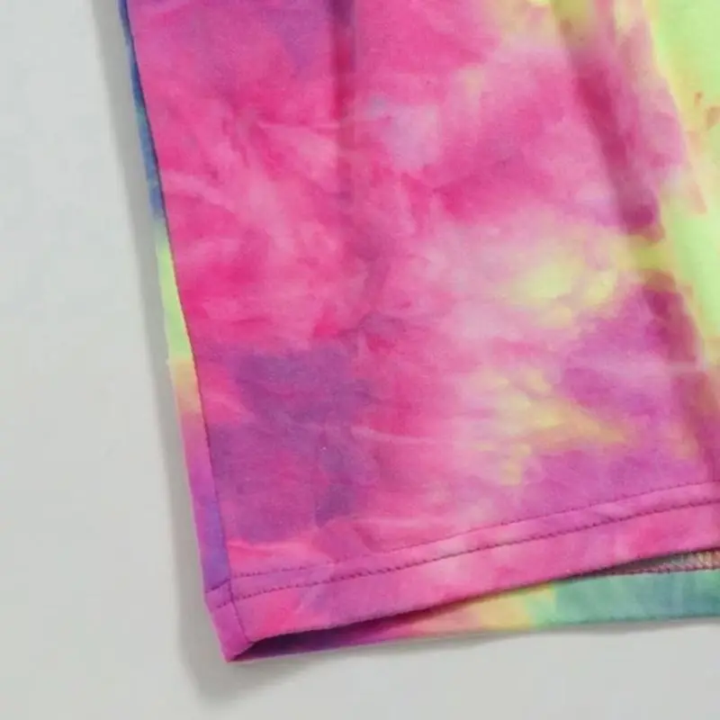 

Women Summer Halter Sleeveless Short Jumpsuit Neon Colorful Tie-Dye Print Cami Rompers Sexy Backless Drawstring Playsuit