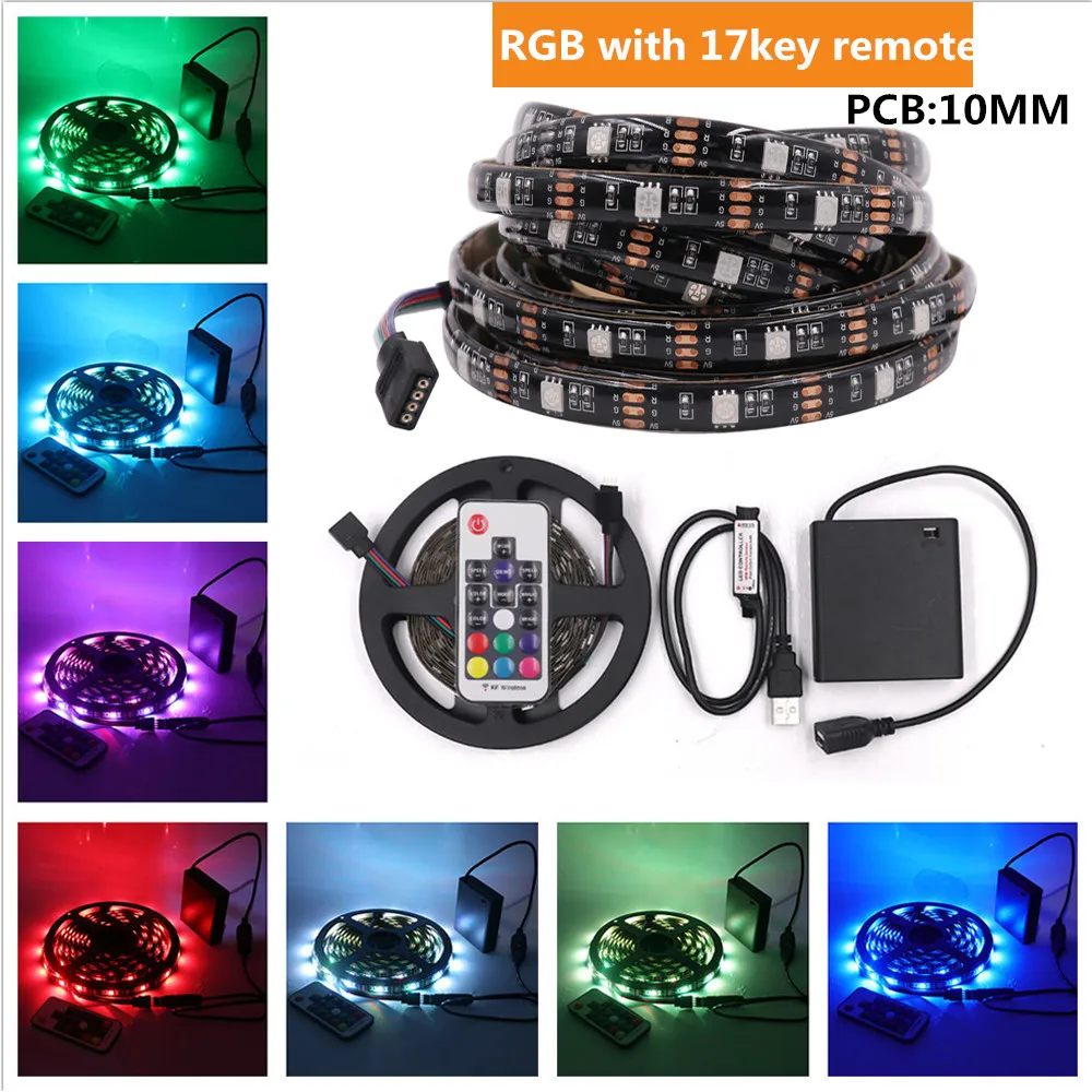 Водонепроницаемая светодиодная лента 5050 RGB на батарейках 5 в постоянного тока 1 м 2
