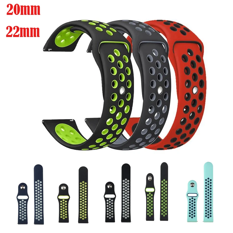 22 мм 20 силиконовый ремешок amazfit 1 2 3 GTR GTS pace bip Ticwatch S S2 E Pro huawei GT 2 для samsung galaxy active 2 s3 s2 Band