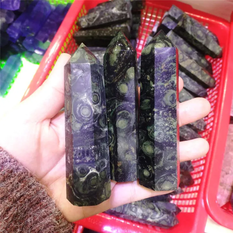 Kambaba-varita de cristal de cuarzo Natural, malaquita, roca en bruto, Obelisco, espécimen Mineral Feng Shui, decoración del hogar, 1 ud.