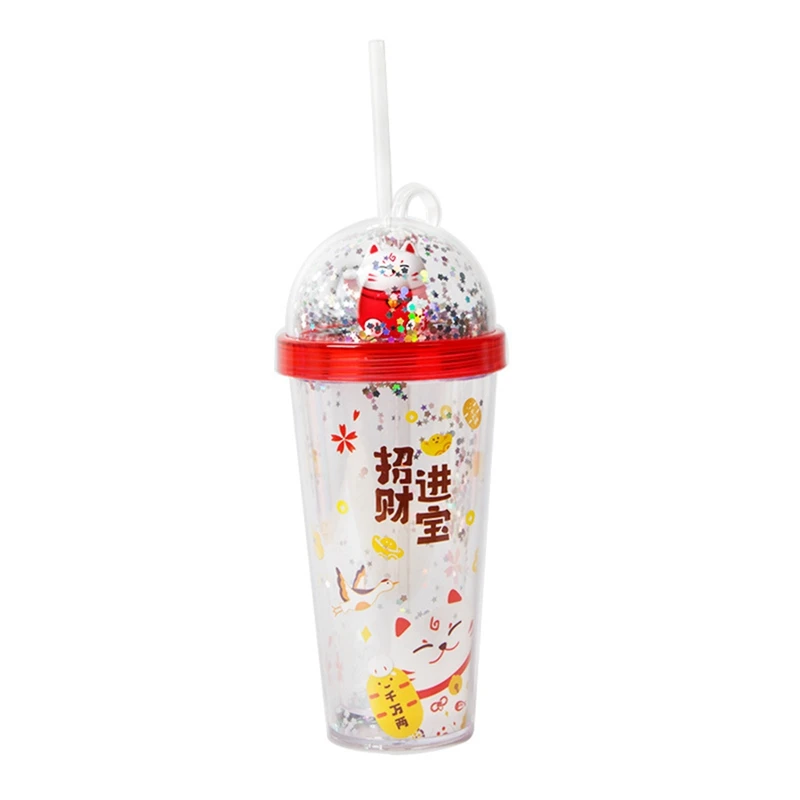 380 мл двойная летняя чашка для льда счастливая кошка пластиковая мультяшная воды