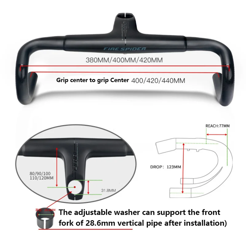 Pаспродажа Велосипедный руль TOSEEK FS, 100 дюйма, изогнутый стержень руля из углеродного волокна, 28,6/31,8 мм