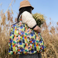 big oxford eco friendly folding shopping bag reusable portable shoulder handbag for travel grocery fashion pocket nylon totes