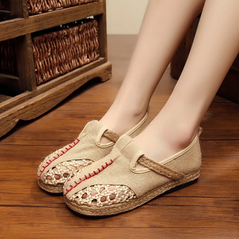 

JARYCORN comfortable natural summer women's sandals handmade Chinese sandals Unisex summer home shoes new lovers beach shoes