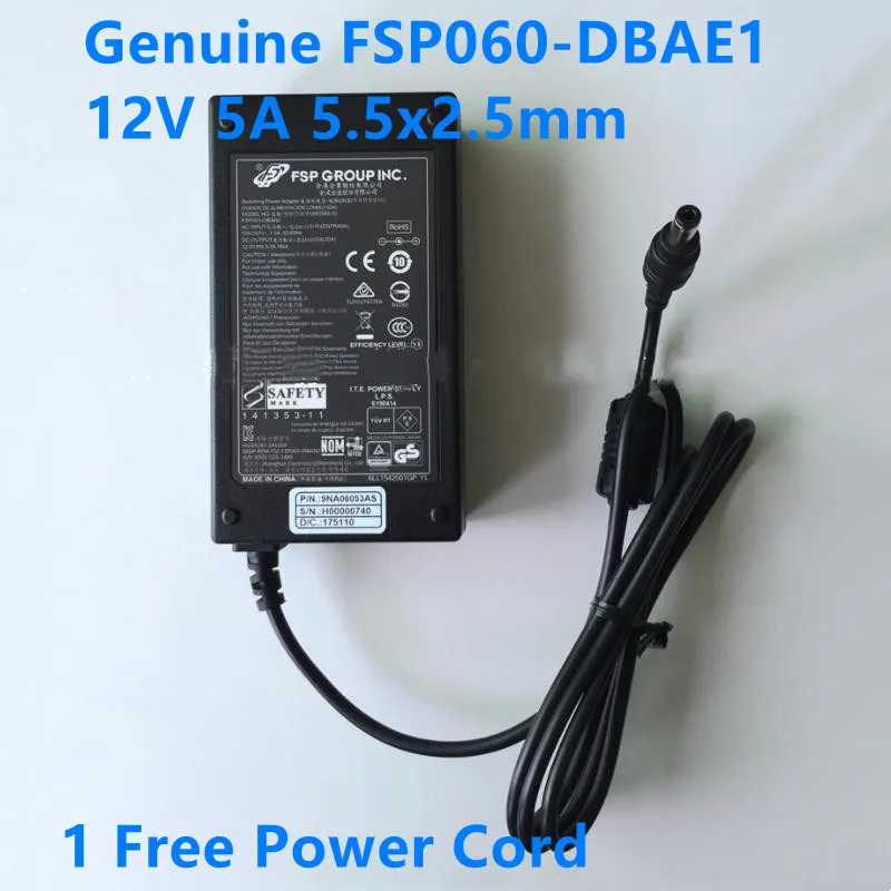 Натуральная FSP FSP060 DBAE1 12V 5A 60 Вт 5.5x2.5mm ЖК дисплей Дисплей AC Мощность адаптер