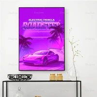 tesla roadster posters and prints wall art canvas painting purple car hd modular pictures for living room home decoration modern