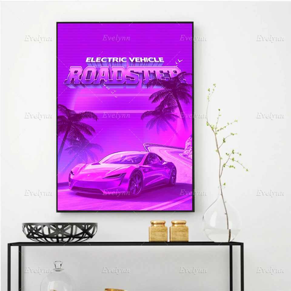 Tesla Roadster Плакаты и принты Модульная картина холст фиолетовый автомобиля Hd