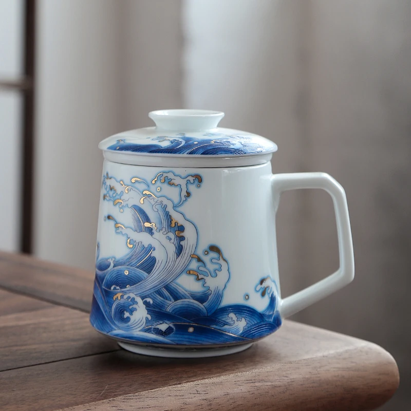 Jingdezhen Tea Mug 350ml Enamel Ceramic Coffee Mugs with Filter Lid Set Handmade Water Cup Drinkware Creative Gift Craft Artwork | Дом и сад