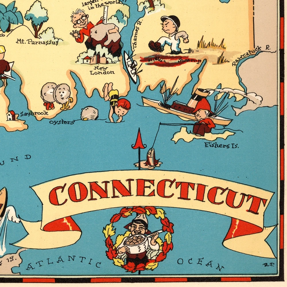 Карта Коннектикута &quotСША изданная в 1935 г. ретро-карта флаг баннер гобелен