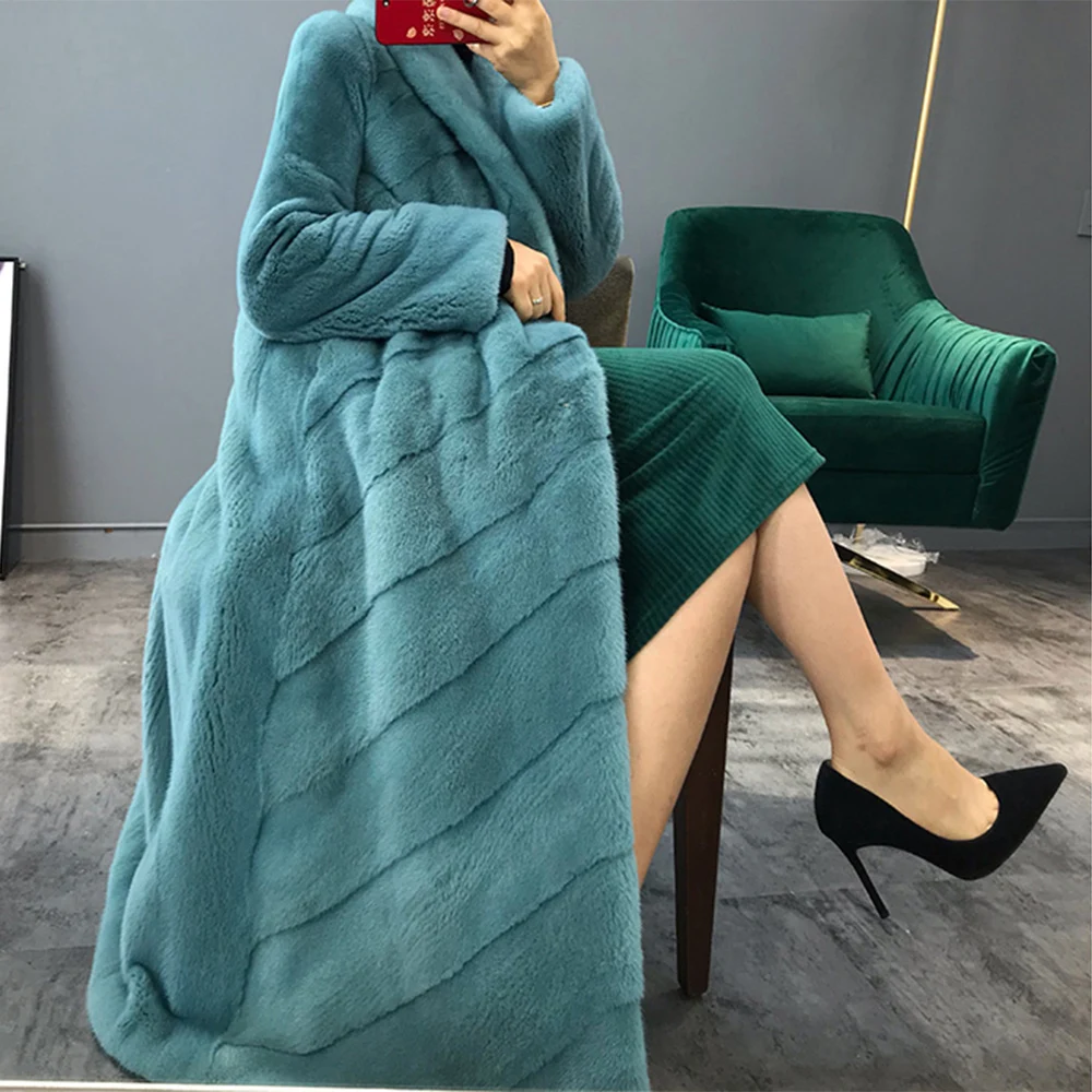 TOPFUR Luxury 120 CM Long Real Mink Fur Coat Women Natural Real Fur Coat Winter Solid Color Lapel Collar Long Jacket Female 2020