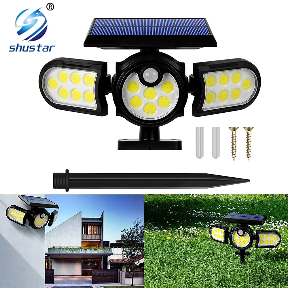 

Solar Lights Outdoor 140LED Solar Motion Sensor Security Lights 3 Heads Solar Wall Lights with Multi-angle Adjustable for Garage