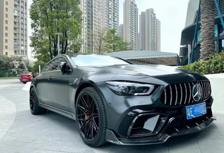 Jual Bumper Serat Karbon Asli Bibir Depan + Diffuser Belakang + Rok Samping + Pisau Angin Spoiler Untuk Mercedes AMG GT50 GT53 2019-2022