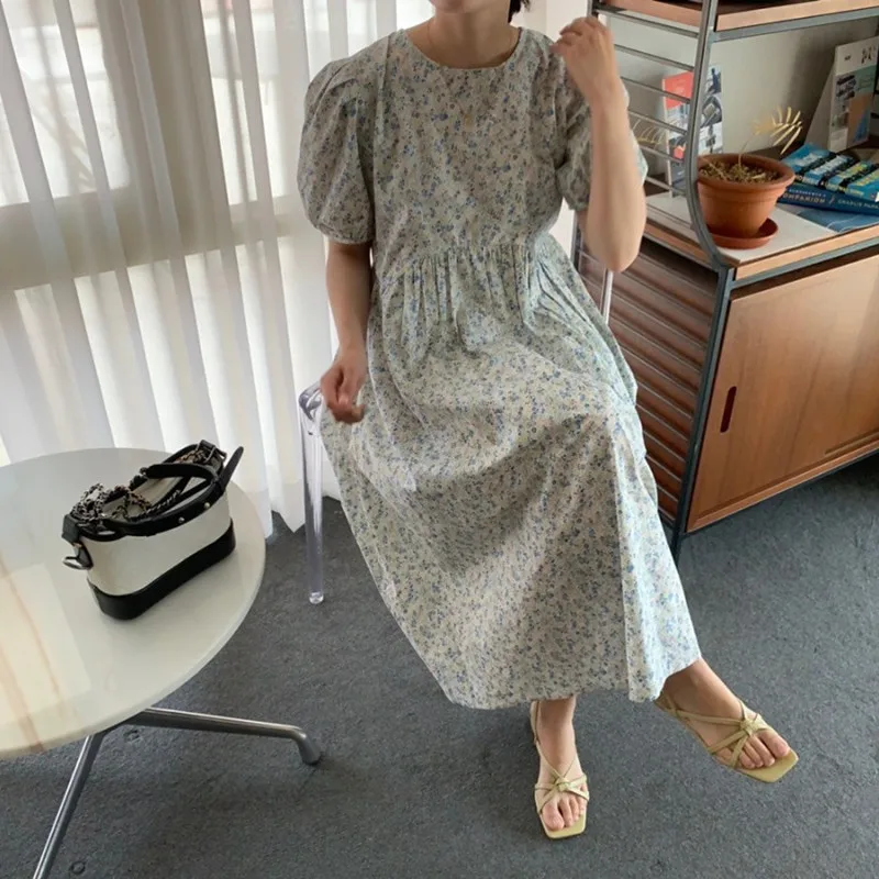 

Hzirip Fresh Retro Floral Women Dresses Chic Fashion Wild Casual High Quality Pleats 2020 Ladies Puff Short Sleeve Loose Dress