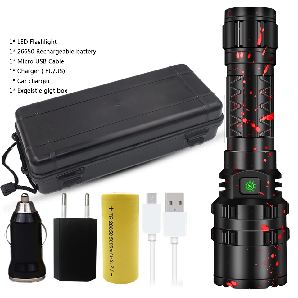 Package H Светодиодный фонарик cree xhp50.2 с зарядкой от usb, растягивающийся ударопрочный мощный перезаряжаемый фонарик 18650 или 26650 - Испускаемый цвет: Package H
