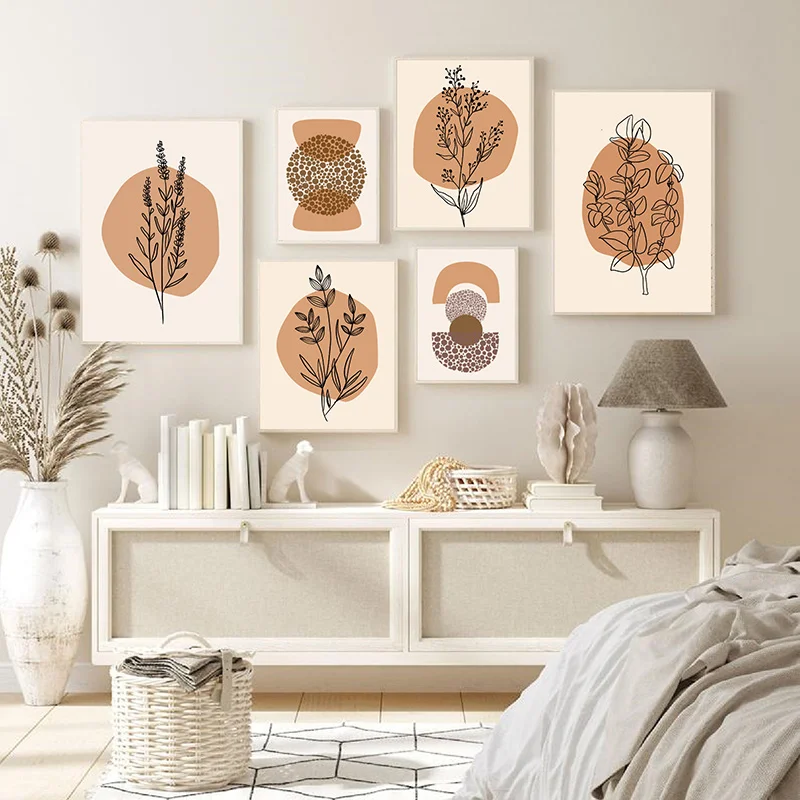 

Abstract Contemporary Poster Geometric Line Shapes Plant Picture Print Canvas Painting Minimalist Mural Living Room Wall Decor