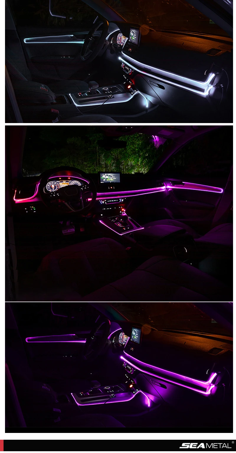 Car EL Neon Strip 6M Sound Control Light RGB LED Decorative Car Ambient Light Auto Atmosphere Lamps With A 12V Lighter&USB Line