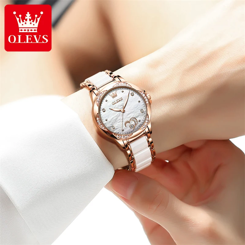 OLEVS Fashion New Women's Casual Diamond Heart Shaped Mechanical Automatic HD Luminous Waterproof Stainless Steel Strap Watches enlarge