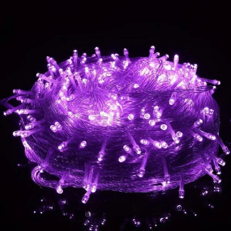 Purple 10 м 100 светодиодная гирлянда, сказочный светильник, цепочка, водонепроницаемая, для дома, сада, улицы, праздника, Нового года, Рождества, украшения для дома - Испускаемый цвет: Purple