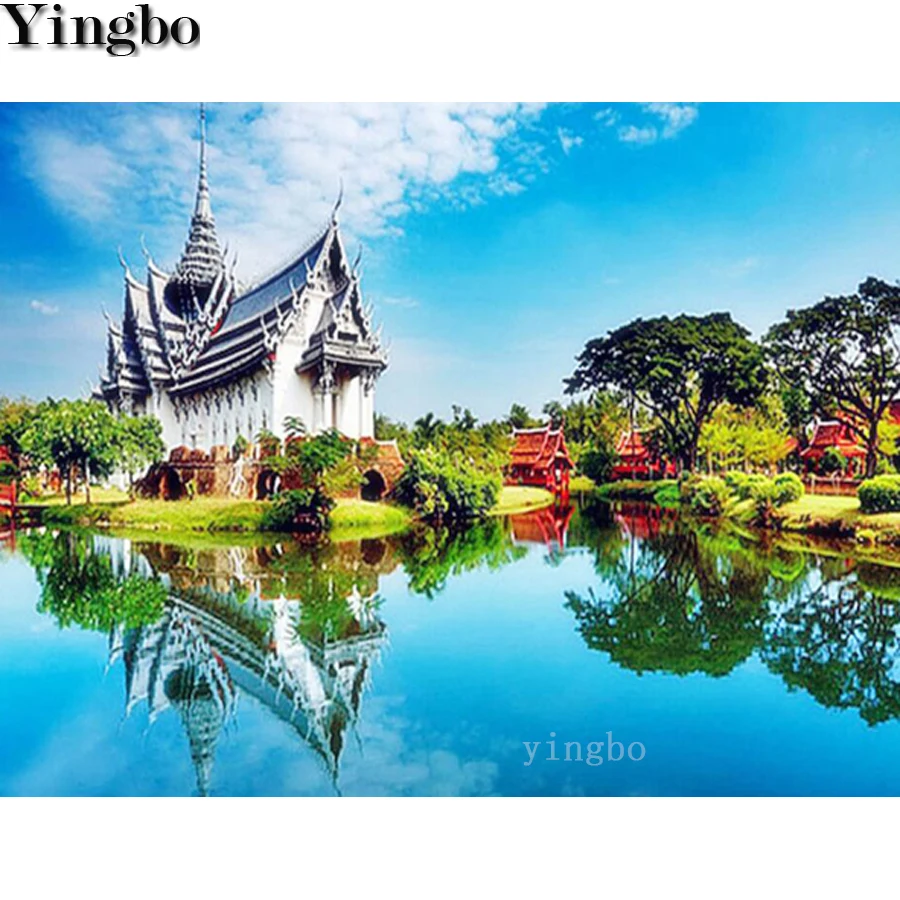 Алмазная живопись полностью квадратная круглая dril 5d японские храмы озеро сделай