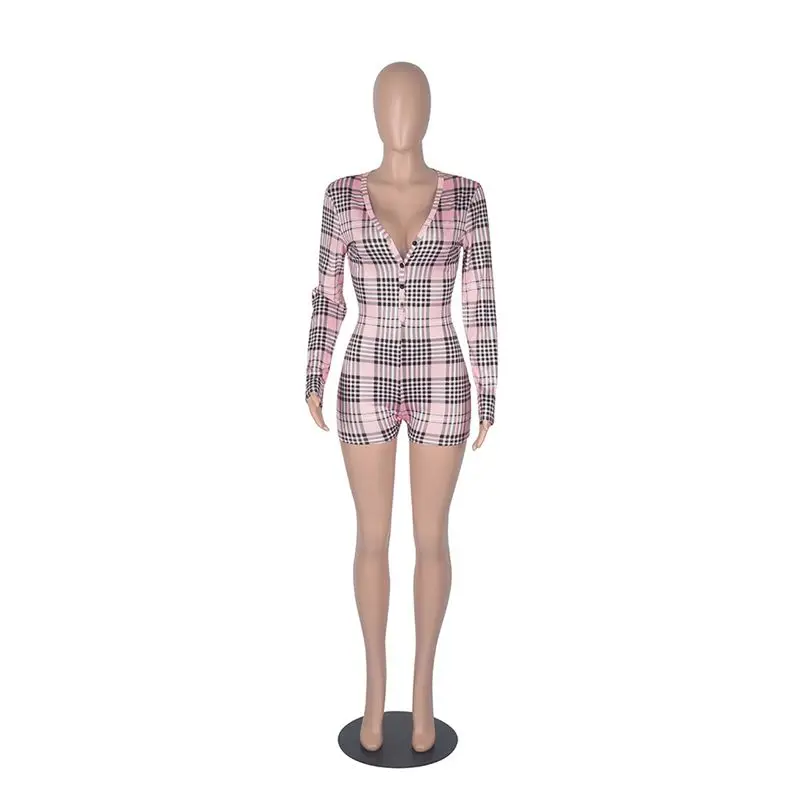 

TNNAOFF Trendy Plaid Bodycon Playsuit Sexy Club Vacation Outfit for Women Fashion Summer Overalls One Piece Rompers Jumpsuit