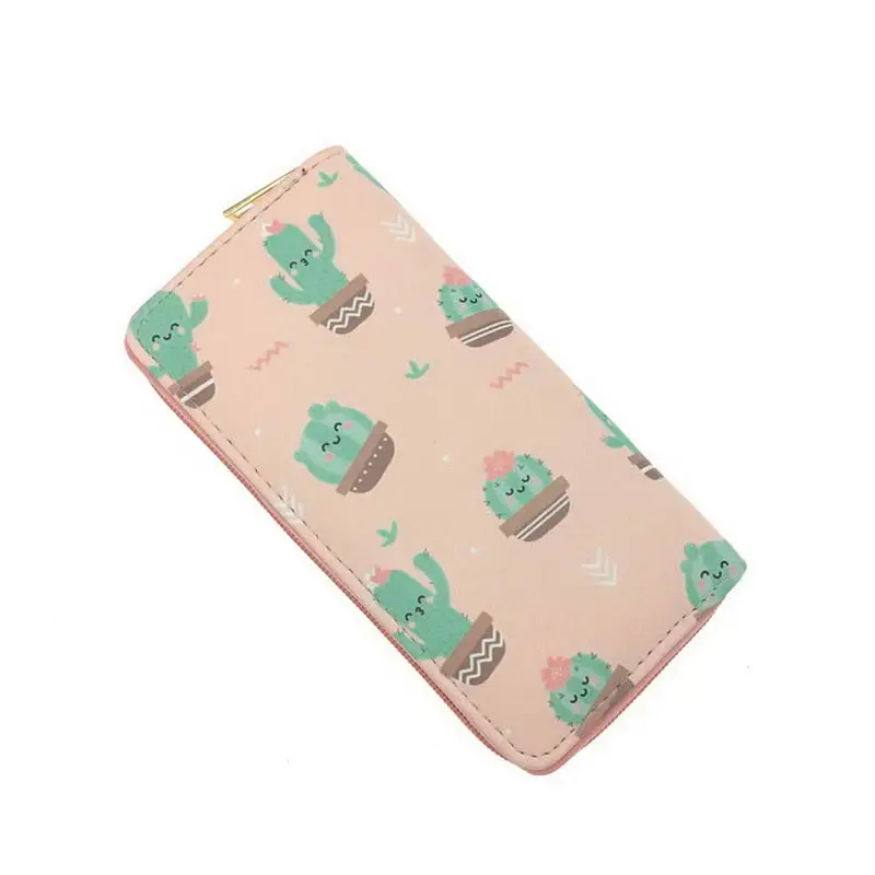 KANDRA Summer Cactus Plant Printing Women Long Wallet Fashion PU Leather Coin Purse Phone Case Ladies Card Holder Clutch Bag