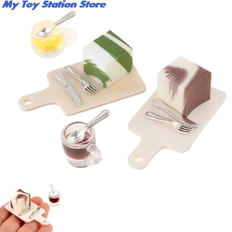 

1:12 Dollhouse Tray Mousse Chocolate Cake Set Tableware Kitchen Food Accessories