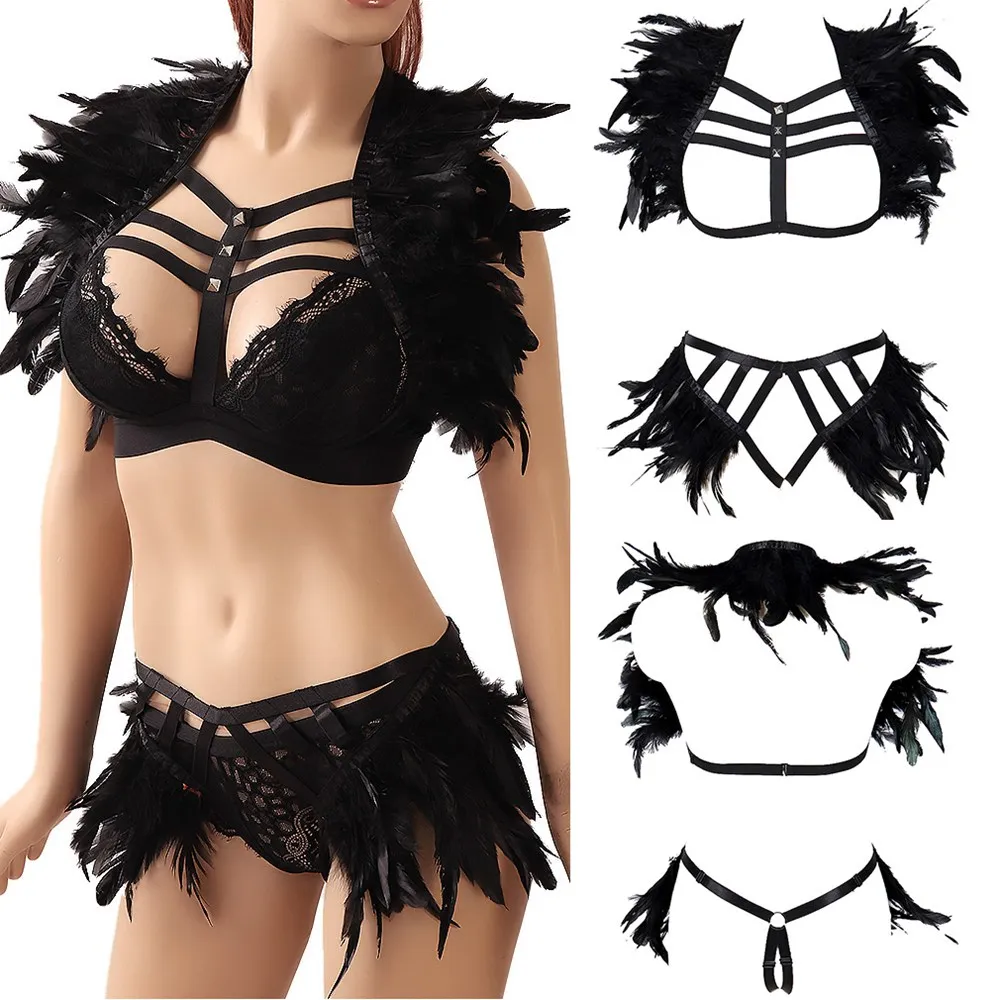 Halloween Carnival Feather Harness Belt Punk Accessories Sexy Body Elastic Strap Sword Lingerie Garter Dance Rave Outfit Wear - купить по