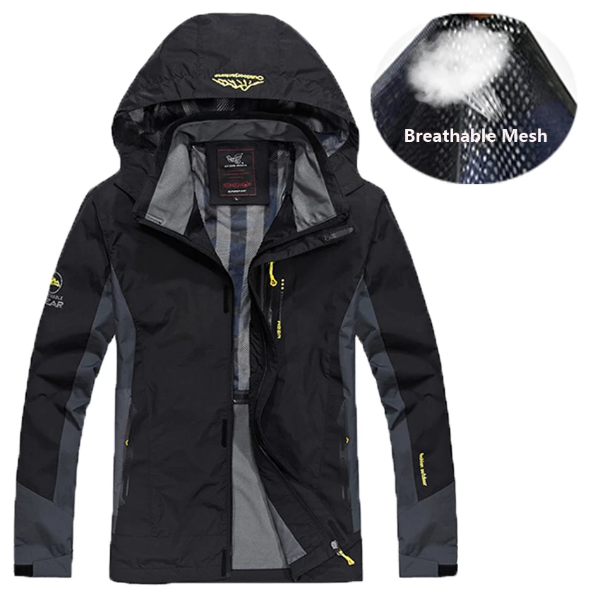 

Ветровка мужская с сетчатой подкладкой, размера плюс 7XL 8XL, водонепроницаемая куртка, Бомбер для туризма, дождевик, верхняя одежда