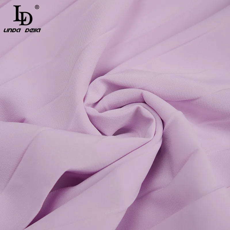 

LD LINDA DELLA Fashion Runway Summer Party Dress Women Elegant Bow Tie Hollow out Sashes Lady Violet Vintage Pleated Midi Dress