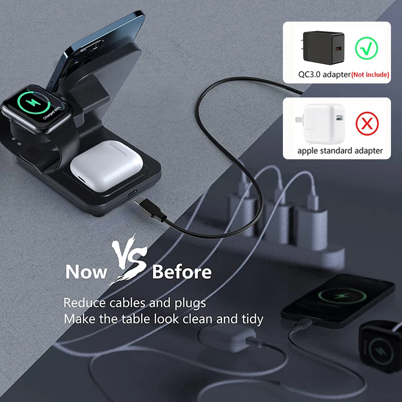 wireless charger dock station 3 in 1 for apple watch 7 6 5 seairpods pro 15w fast charging stand for iphone 11 12 13 pro max xr free global shipping