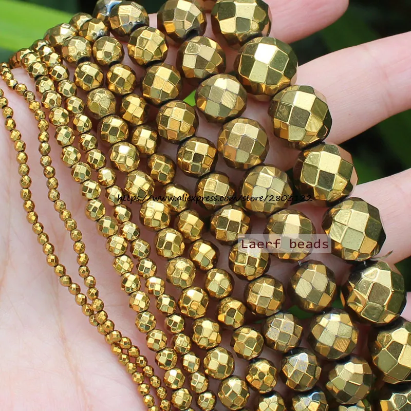 

Faceted Natural Hematite Golden Color 2-12mm Round Loose beads,For DIY Jewelry Making !We provide mixed wholesale for all items!
