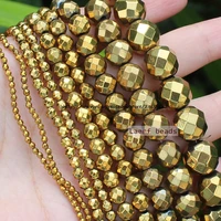 faceted natural hematite golden color 2 12mm round loose beadsfor diy jewelry making we provide mixed wholesale for all items