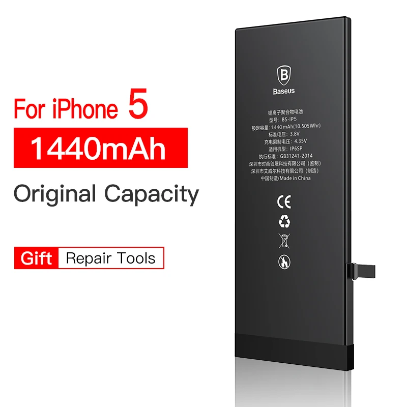 Аккумулятор для мобильного телефона Baseus для iPhone 5S, 5 s, 5c, аккумулятор, реальная емкость, 1560 мА/ч, 1440 мА/ч, сменная батарея для iPhone 5 - Цвет: 1440mAh For iPhone5