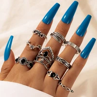 huatang 9pc antique silver color opal finger rings for women geometric leaves flower crystal knuckle ring female jewelry anillos