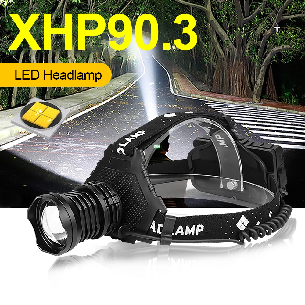 

Налобный фонарь XHP90.3, светодиодный налобный фонарь 18650, USB, лампа для рыбалки, 500000 люмен, перезаряжаемые фары, фонарь для охоты XML T6