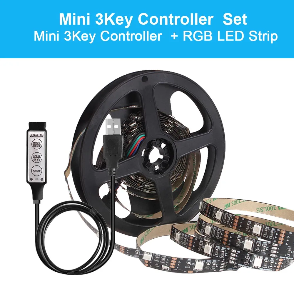 3Key Controller DC5V RGB Светодиодная лента SMD5050 Tira светодиодная USB лента RGB подсветка лента для компьютера ТВ фон Fita светодиодная полоса гибкий неоновый светильник - Испускаемый цвет: 3Key Controller